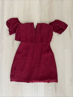 Lovers + Friends Off-Shoulder Burgundy Mini Dress
